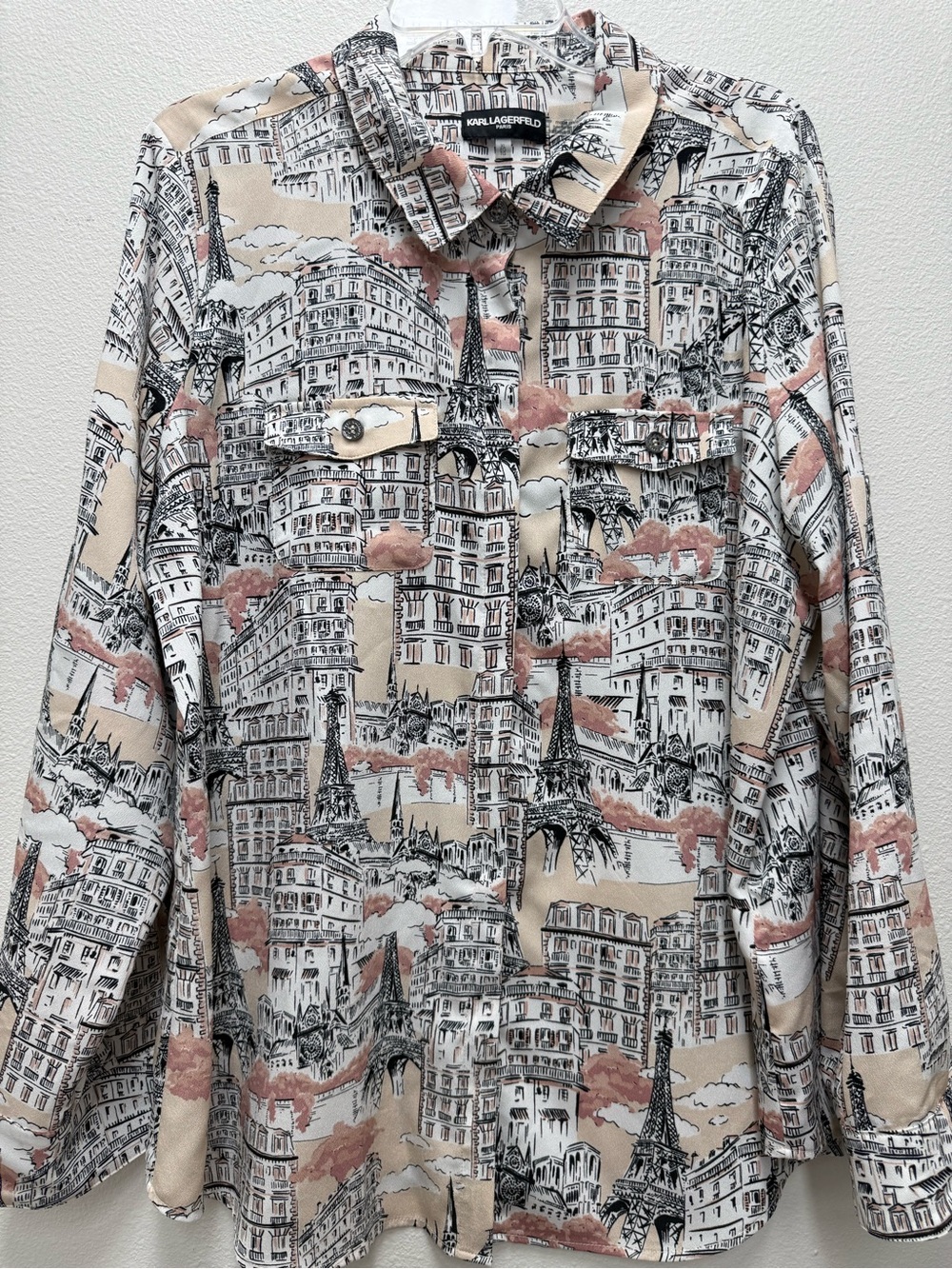 Karl Lagerfeld Beige and Pink Paris Print Shirt XL